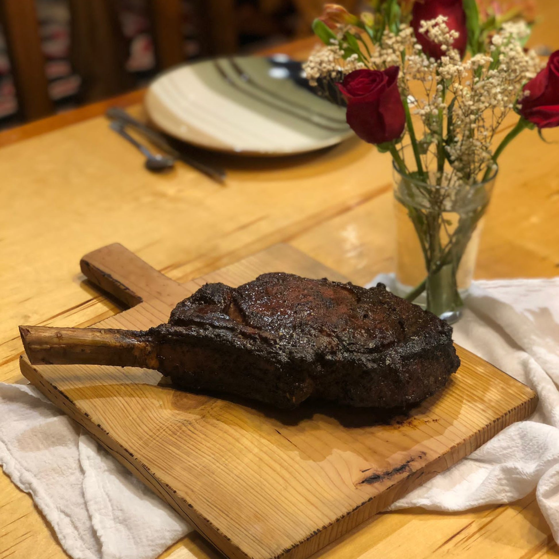 beef tomahawk steak cooked